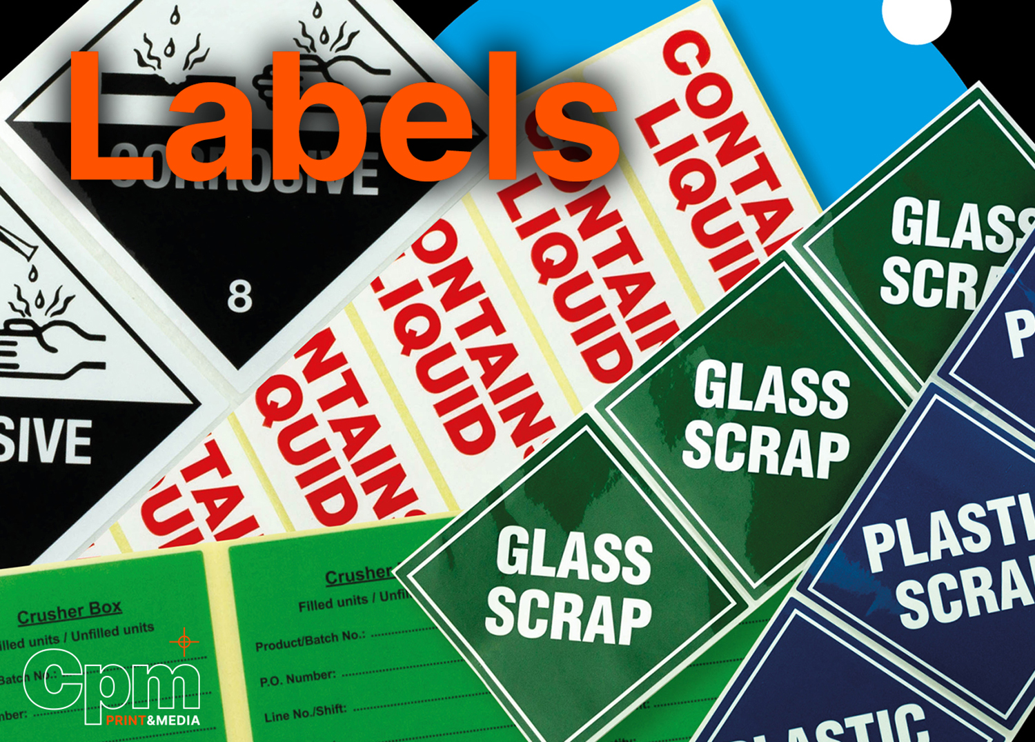 Custom printed labels in various sizes, shapes, and materials