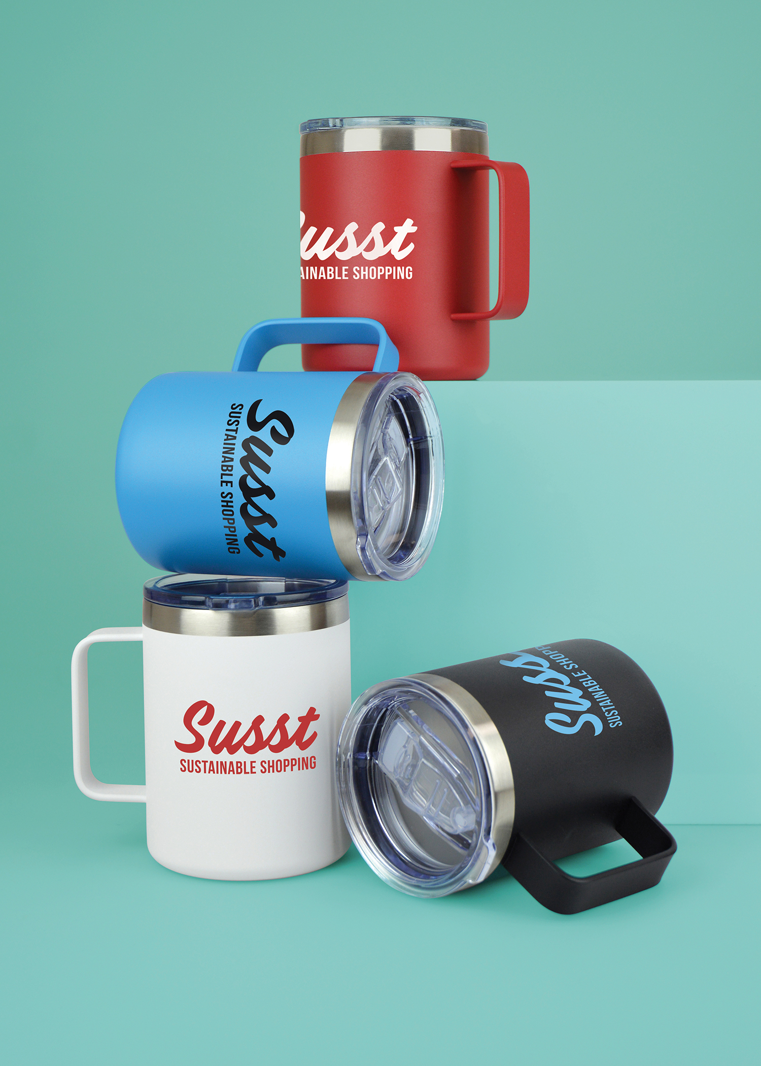 Stainless steel travel mug with branded design