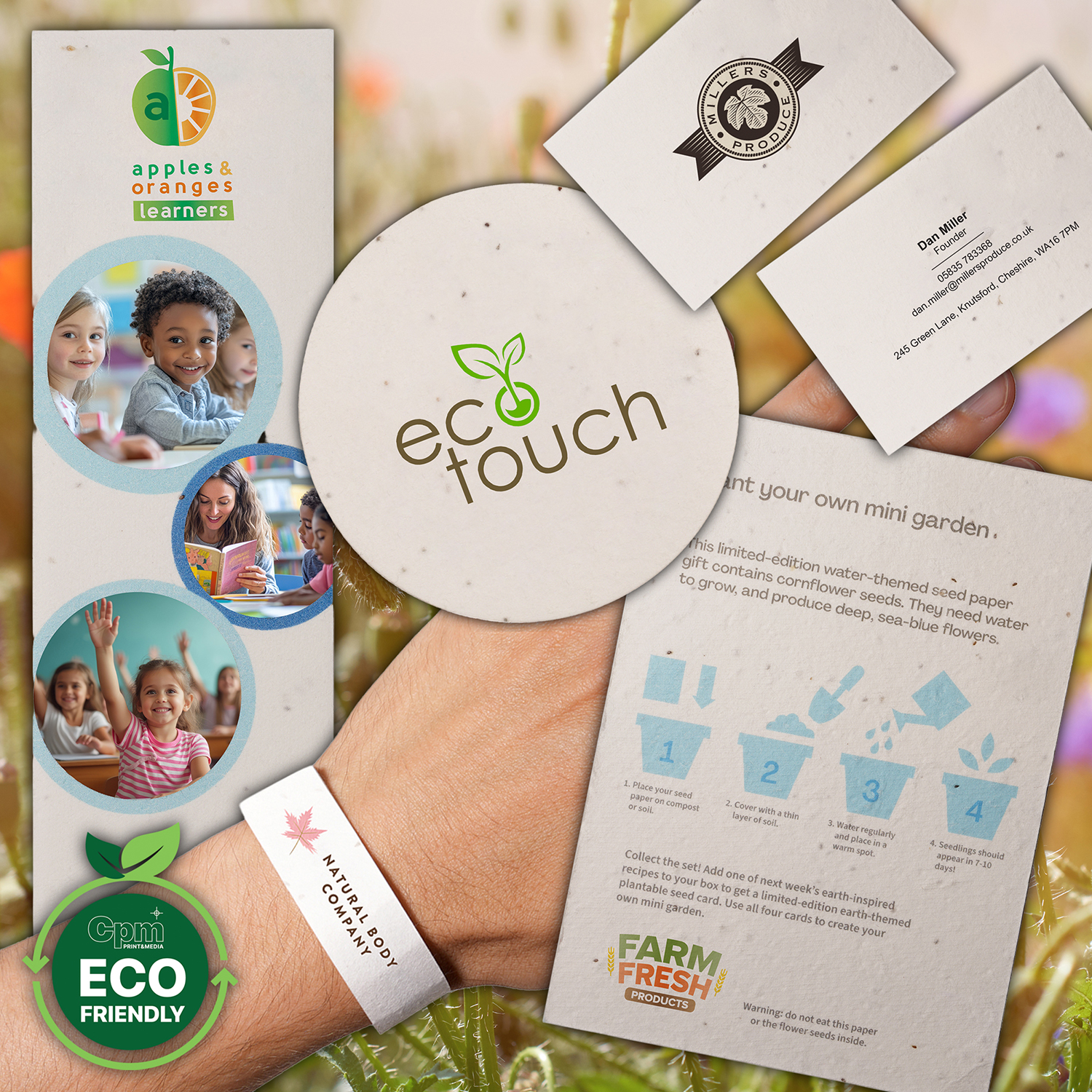 Recycled cotton fibre paper with embedded seeds